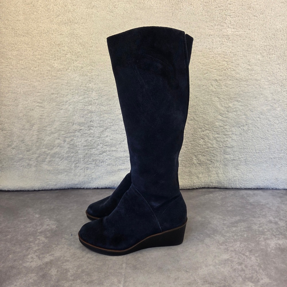 Aerosoles Womens Navy Blue Suede Wedge Knee High Tall Boots US 6 EU 4
